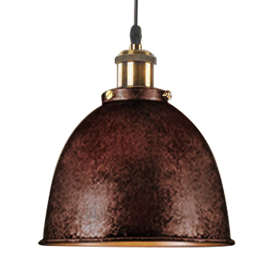 Antique Style Dome Pendant Lamp 1 Light Wrought Iron Hanging Fixture With Cord In Black/Rust