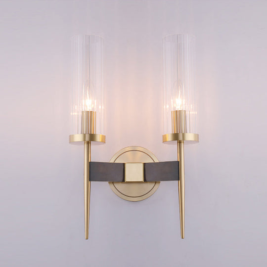 Angelina Elegance Meets Warm Illumination: The Gold Fluted Glass Wall Light 2 / Brass Wall Lamp