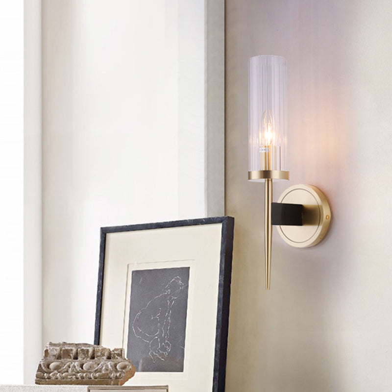 Angelina Elegance Meets Warm Illumination: The Gold Fluted Glass Wall Light 1 / Brass Wall Lamp