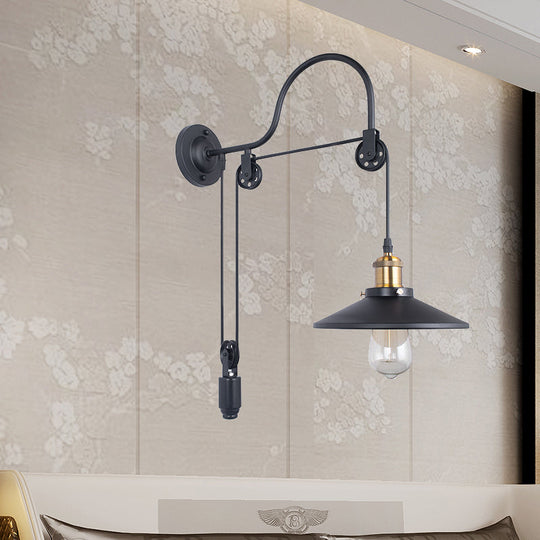 Anastasia: Black Metal Sconce Light With Pulley Wall Light