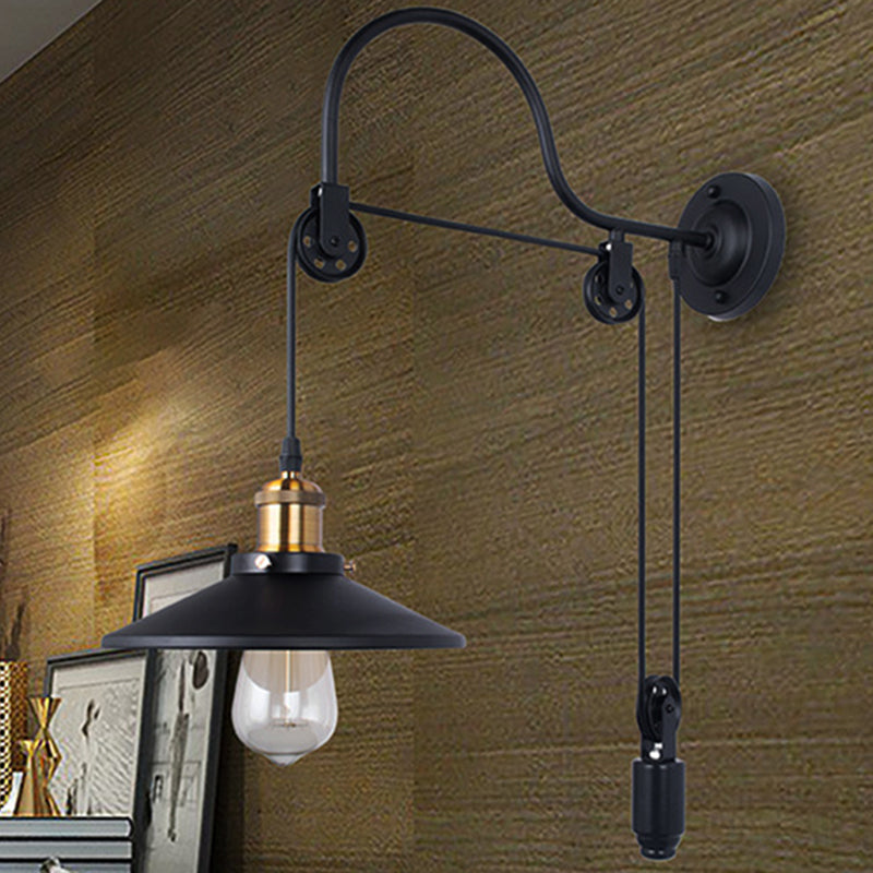 Anastasia: Black Metal Sconce Light With Pulley Wall Light