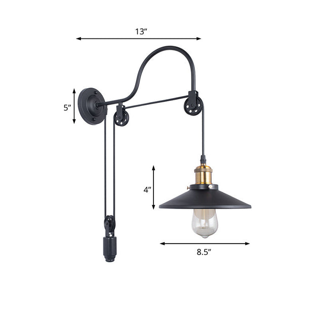 Anastasia: Black Metal Sconce Light With Pulley Wall Light