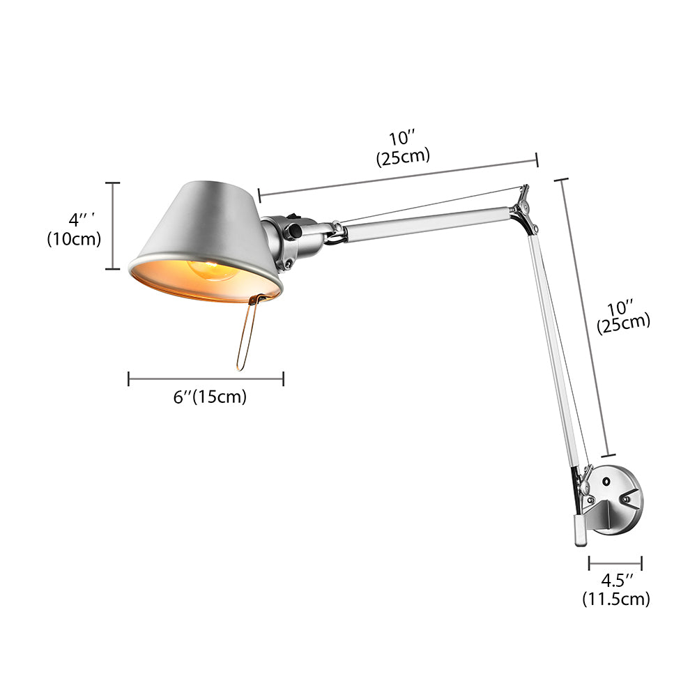 Retro Swing Arm Wall Lamp With Metallic Finish And Tapered Design - Ideal For Study Room Lighting