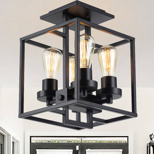 Aubrie Square Ceiling Light - Industrial Style For Modern Living Black Fixtures