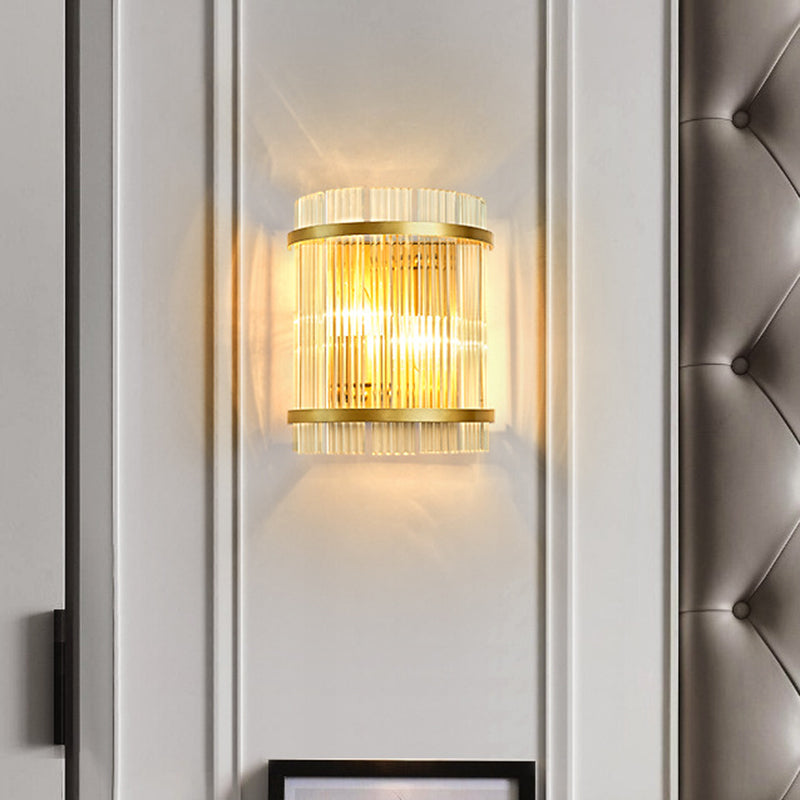 Modern Elegance Meets Warmth: Gold Ribbed Glass Wall Sconce