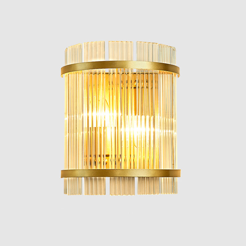 Modern Elegance Meets Warmth: Gold Ribbed Glass Wall Sconce