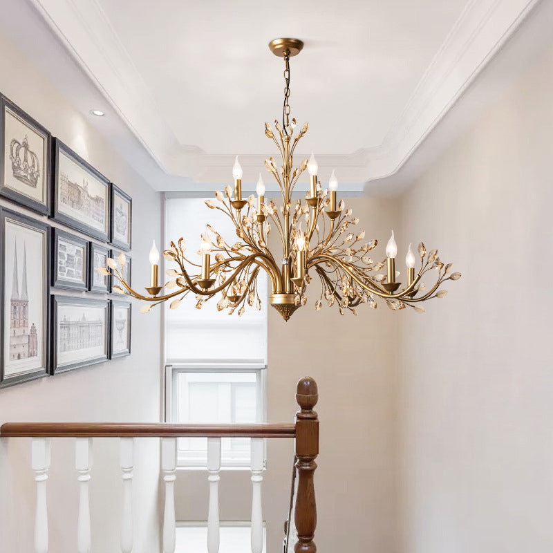 Gold Amber Crystal Branch Pendant Chandelier - Rustic Bedroom Suspension Lighting 12 / Chandelier