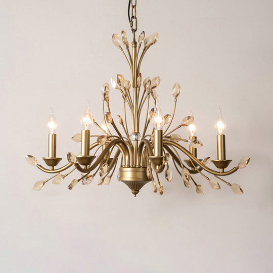 Gold Amber Crystal Branch Pendant Chandelier - Rustic Bedroom Suspension Lighting Chandelier