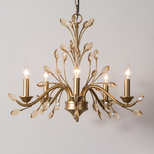 Gold Amber Crystal Branch Pendant Chandelier - Rustic Bedroom Suspension Lighting Chandelier