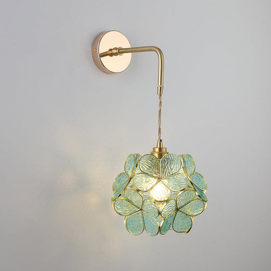 Vintage Single - Bulb Bedside Wall Mounted Lamp In Gold - Shaded Glass Light Fixture / C Wall Lamp