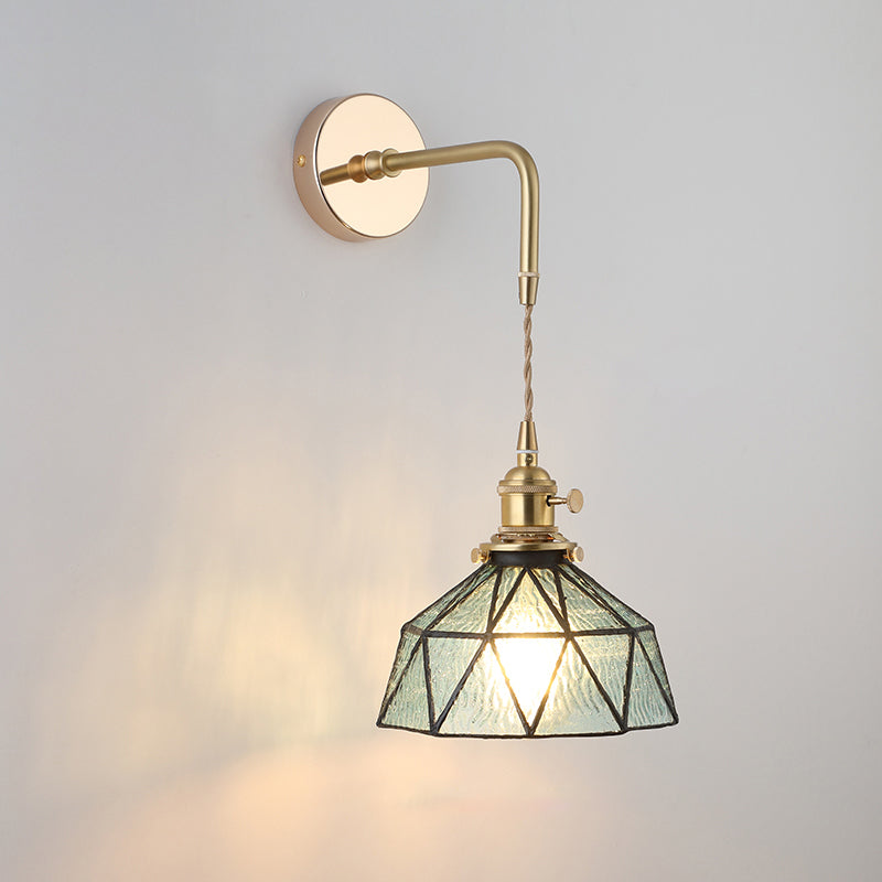 Vintage Single - Bulb Bedside Wall Mounted Lamp In Gold - Shaded Glass Light Fixture / K Wall Lamp