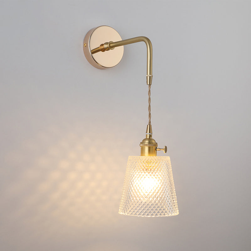 Vintage Single - Bulb Bedside Wall Mounted Lamp In Gold - Shaded Glass Light Fixture / B Wall Lamp