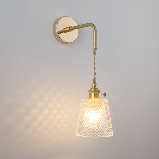 Vintage Single - Bulb Bedside Wall Mounted Lamp In Gold - Shaded Glass Light Fixture / B Wall Lamp