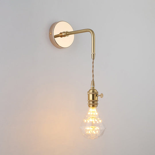 Vintage Single - Bulb Bedside Wall Mounted Lamp In Gold - Shaded Glass Light Fixture / N Wall Lamp