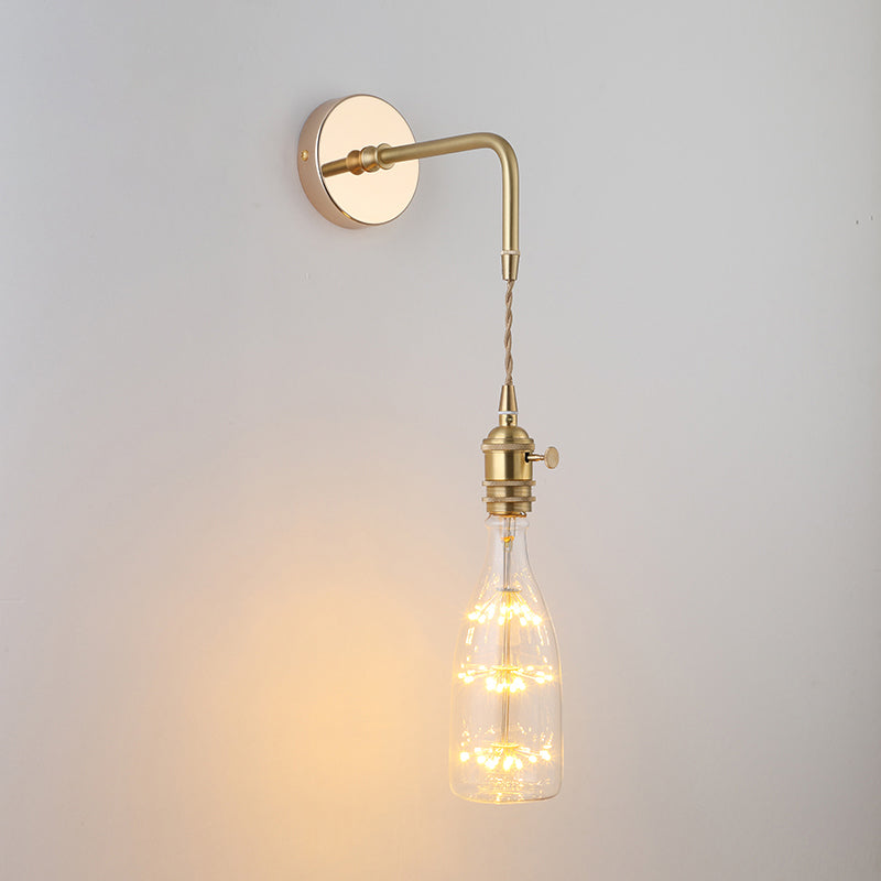 Vintage Single - Bulb Bedside Wall Mounted Lamp In Gold - Shaded Glass Light Fixture / O Wall Lamp