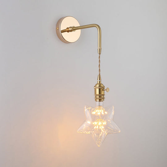 Vintage Single - Bulb Bedside Wall Mounted Lamp In Gold - Shaded Glass Light Fixture / M Wall Lamp