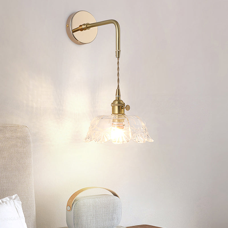 Vintage Single - Bulb Bedside Wall Mounted Lamp In Gold - Shaded Glass Light Fixture / F Wall Lamp