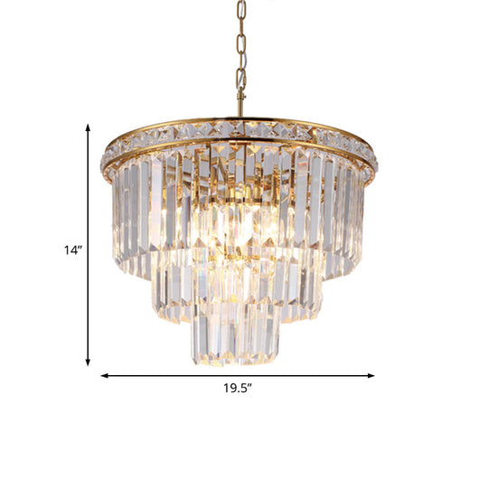 Modern Faceted Optical Crystal 6 - Light Brass Chandelier - Four Tiers Ceiling Light