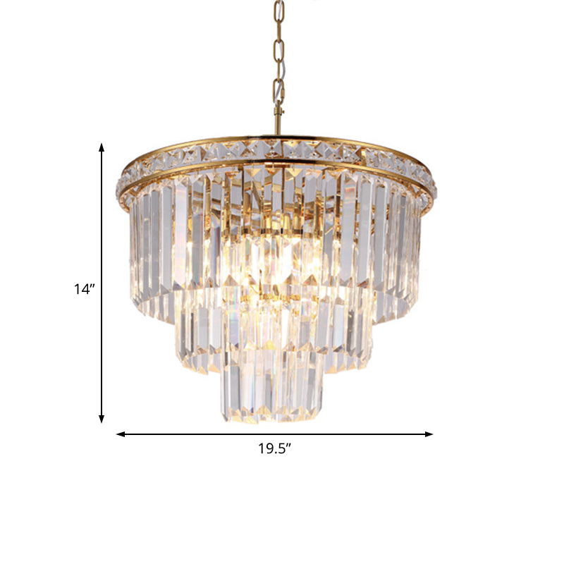 Modern Faceted Optical Crystal 6 - Light Brass Chandelier - Four Tiers Ceiling Light