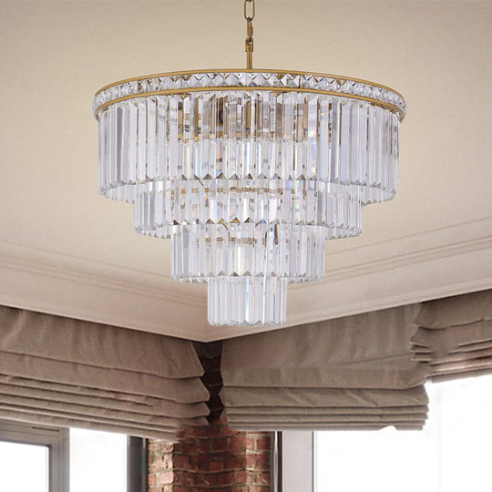 Modern Faceted Optical Crystal 6 - Light Brass Chandelier - Four Tiers Ceiling Light