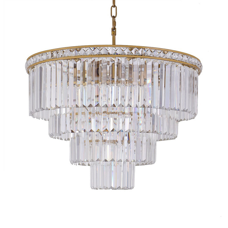 Modern Faceted Optical Crystal 6 - Light Brass Chandelier - Four Tiers Ceiling Light