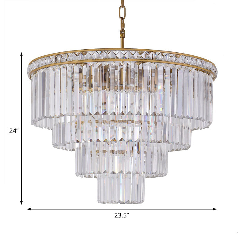 Modern Faceted Optical Crystal 6 - Light Brass Chandelier - Four Tiers Ceiling Light