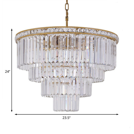 Modern Faceted Optical Crystal 6 - Light Brass Chandelier - Four Tiers Ceiling Light