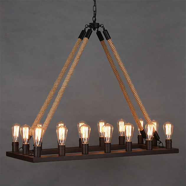 Amelia - Industrial Chandelier With 16 Rectangular Lights (Perfect For Cafes) Black Pendant Lighting