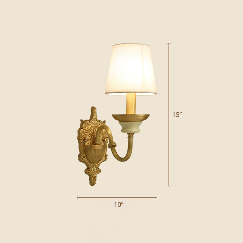 White And Brass Fabric Wall Mounted Light - Minimalist Tapered Sconce 1 / Wall Light