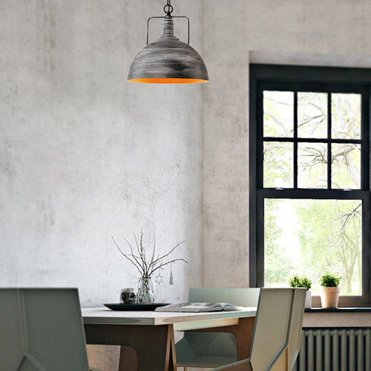 Elara - Adjustable Industrial Pendant Light With Aged Silver Dome (1 - Light)