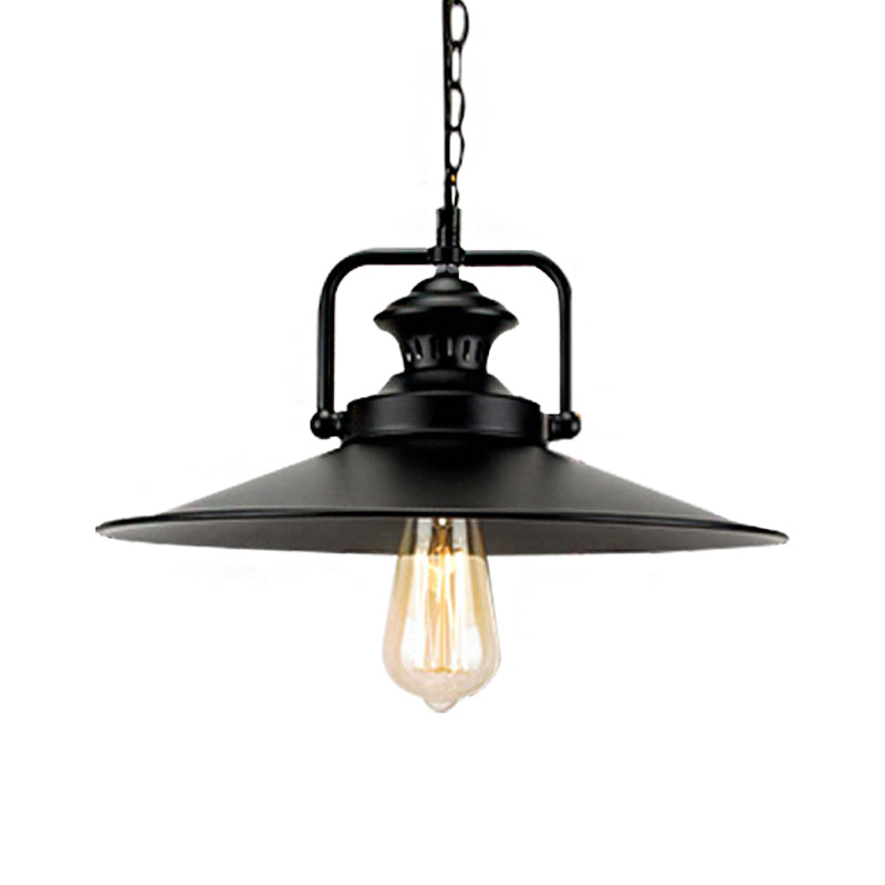 Juliette’s 10’/14’ Flared Metallic Pendant Light - Black Industrial Fixture For Lofts And