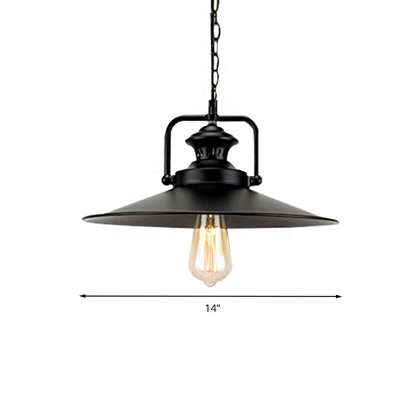 Juliette’s 10’/14’ Flared Metallic Pendant Light - Black Industrial Fixture For Lofts And