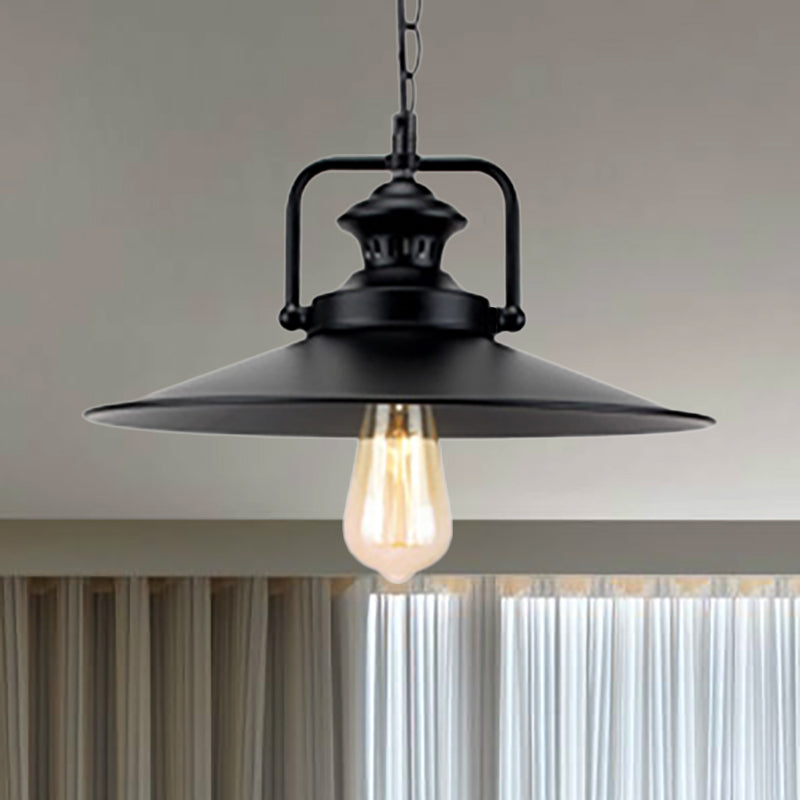 Juliette’s 10’/14’ Flared Metallic Pendant Light - Black Industrial Fixture For Lofts And