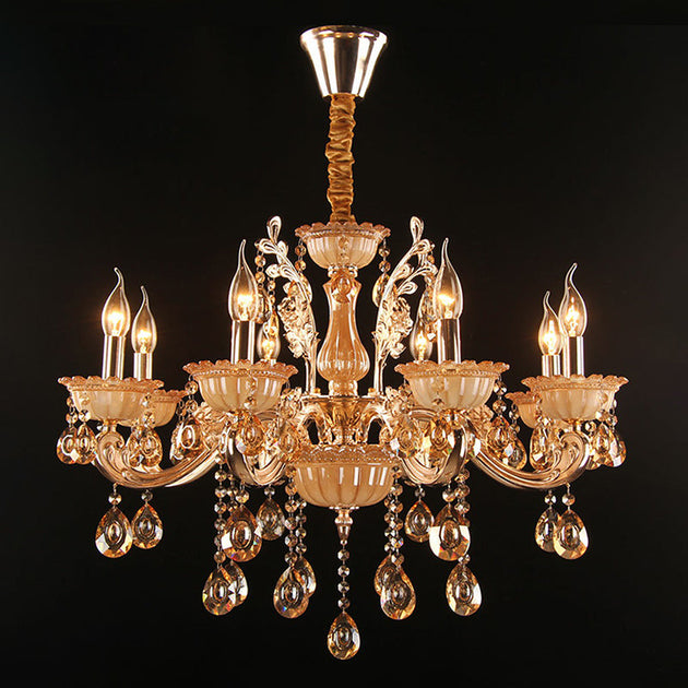 Immerse Your Space In Warm Elegance: The Gold Amber Glass Candle Chandelier 8 /