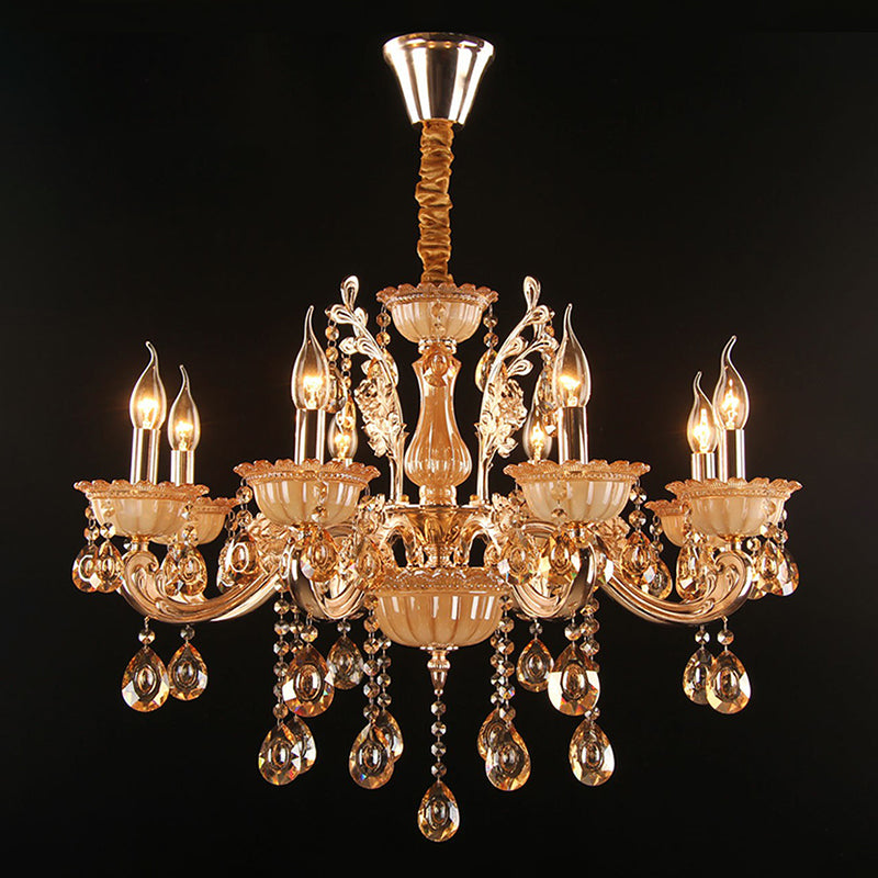 Immerse Your Space In Warm Elegance: The Gold Amber Glass Candle Chandelier 8 /