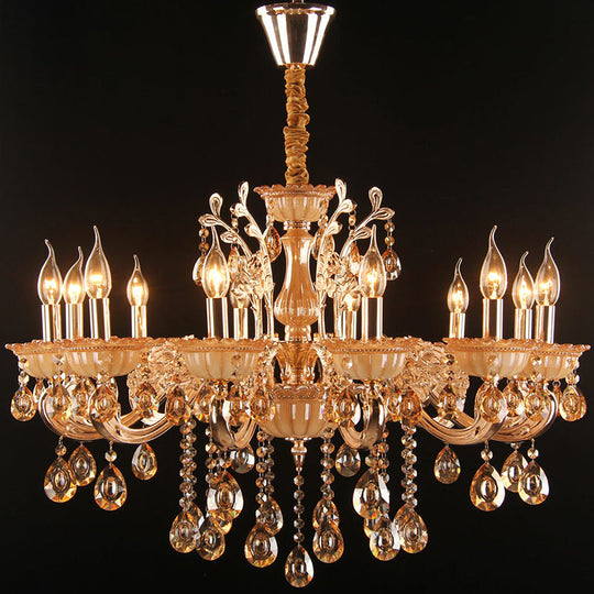 Immerse Your Space In Warm Elegance: The Gold Amber Glass Candle Chandelier 12 /