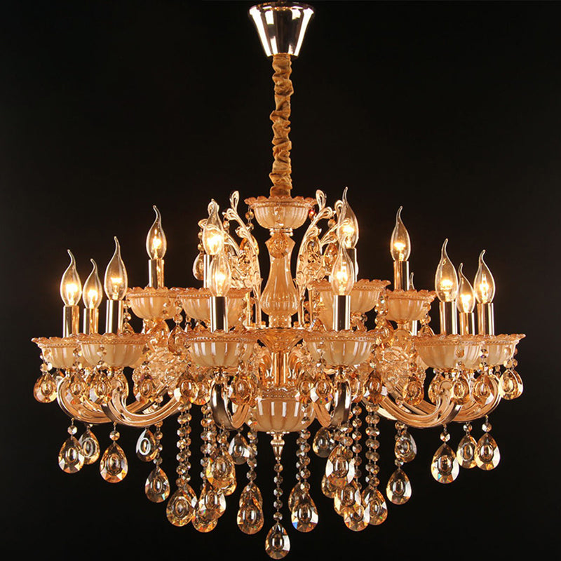 Immerse Your Space In Warm Elegance: The Gold Amber Glass Candle Chandelier 15 /