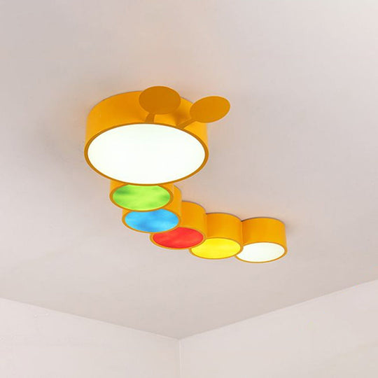 Olivia Yellow Metallic Cartoon Caterpillar Led Flush Mount Ceiling Light For Kindergarten / White