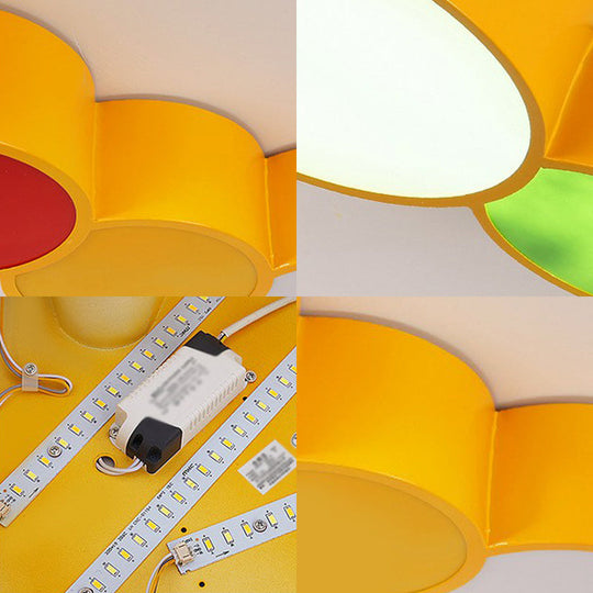 Olivia Yellow Metallic Cartoon Caterpillar Led Flush Mount Ceiling Light For Kindergarten