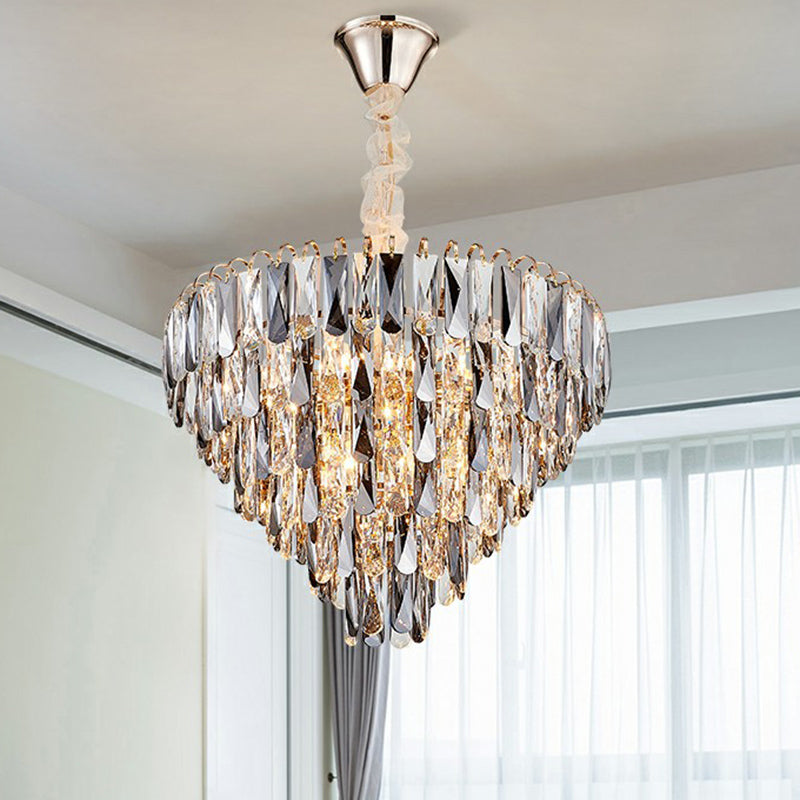 Faith Modern Crystal Chandelier - Smoke Grey Cone Pendant Light (Multiple Tiers)