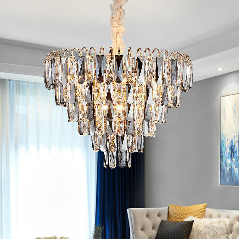 Faith Modern Crystal Chandelier - Smoke Grey Cone Pendant Light (Multiple Tiers)