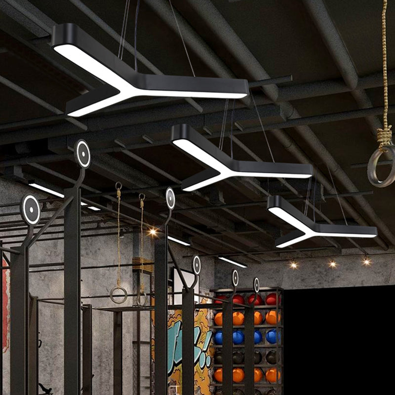 Sleek Metal Y - Shaped Led Pendant Lamp - Black & Silver Perfect For Gymnasiums (23.5’ 47’) Lights