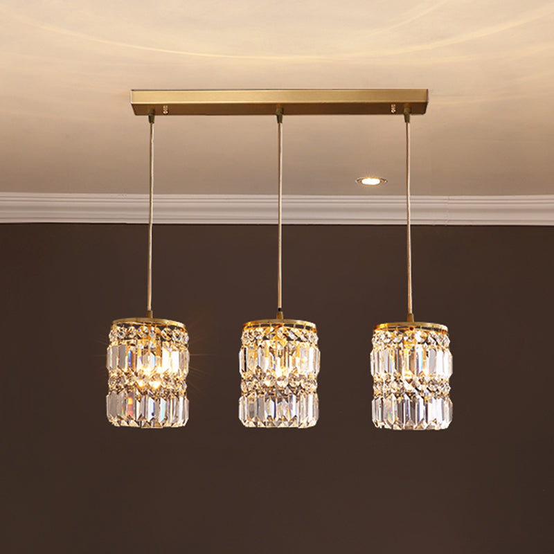 Modern Elegance Meets Warmth: Gold Crystal Pendant Light / Linear