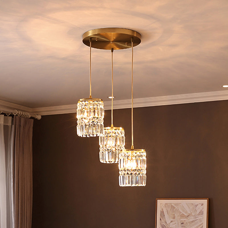 Modern Elegance Meets Warmth: Gold Crystal Pendant Light / Round