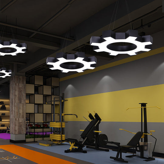 Cog & Glow: Modern Gear - Shaped Pendant Light For Gyms And More Black / 23.5’