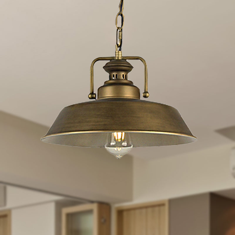 Vintage Metallic Barn Shade Pendant Lamp - Antique Brass Ceiling Light For Dining Room Pendant Light