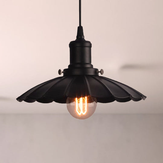 Vintage Industrial Hanging Lamp Black Scalloped Metal Indoor Ceiling Light Fixture 1 - Bulb