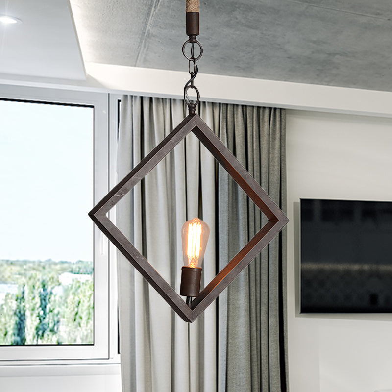 Claire Style Black Metal Ceiling Light With Rope Accent - Industrial Charm