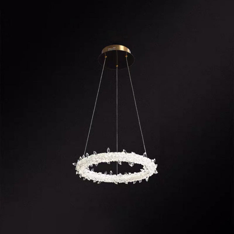 Diana - Modern Crystal Circle Chandelier (Choose Your Size & Tiers) Clear / 12’ With Lace