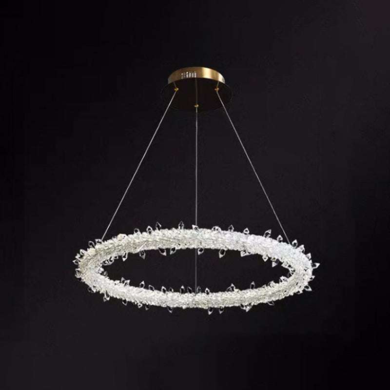 Diana - Modern Crystal Circle Chandelier (Choose Your Size & Tiers) Clear / 19.5’ With Lace